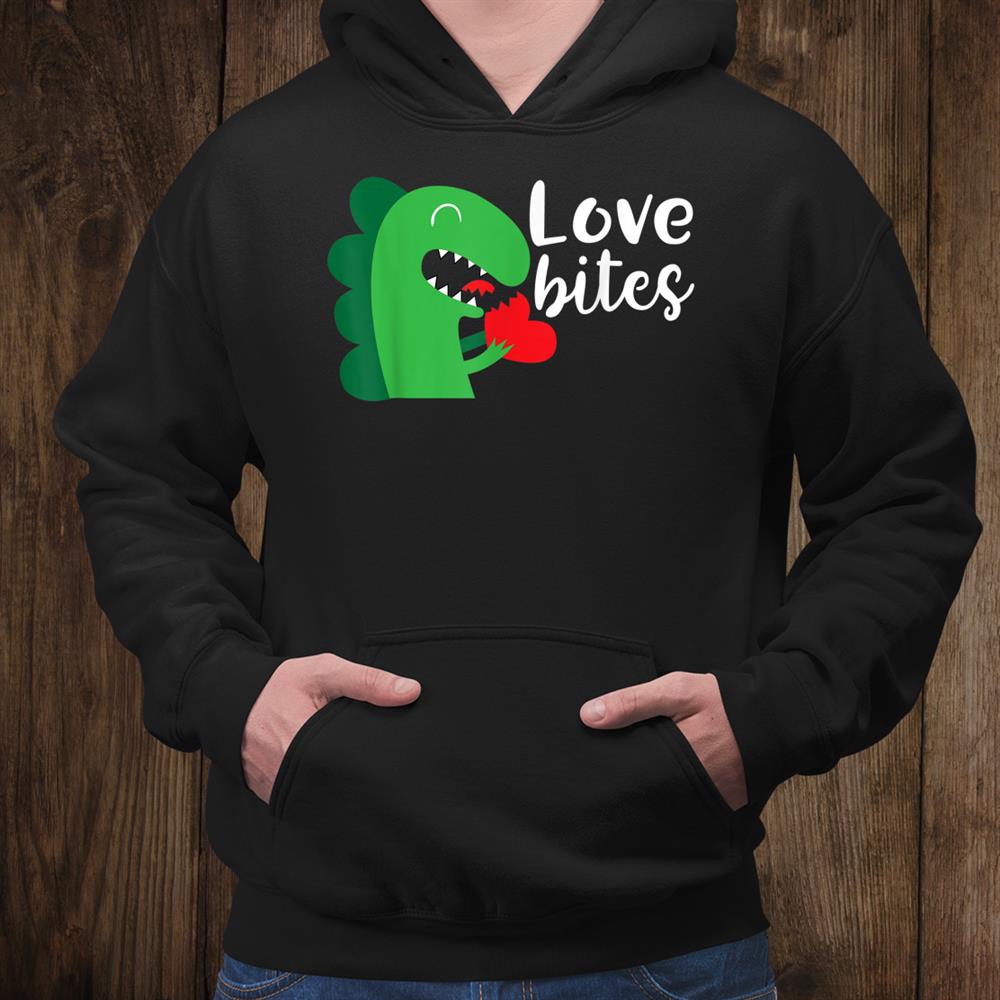 Love Bites Valentines Dinosaur Funny Boys Girls Kids Shirt