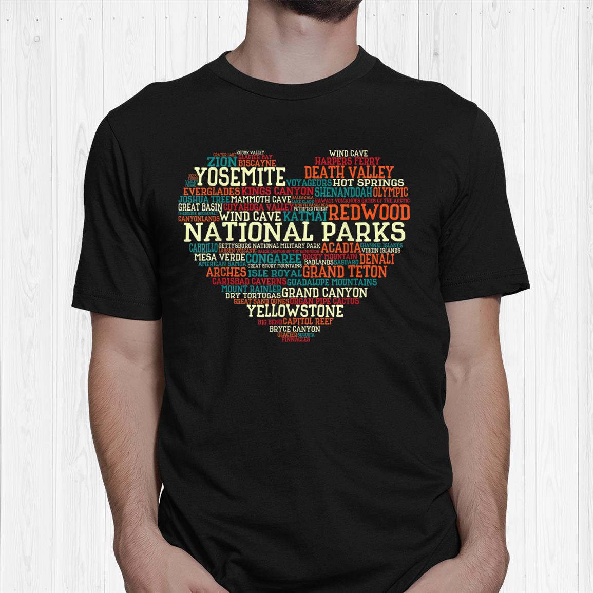 National Parks List Word Cloud Heart Camping Shirt