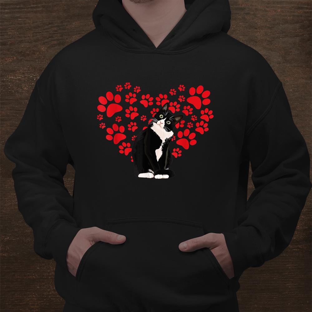 Tuxedo Cat Valentine Heart Paw For Kitten And Cat Mom Dad Shirt