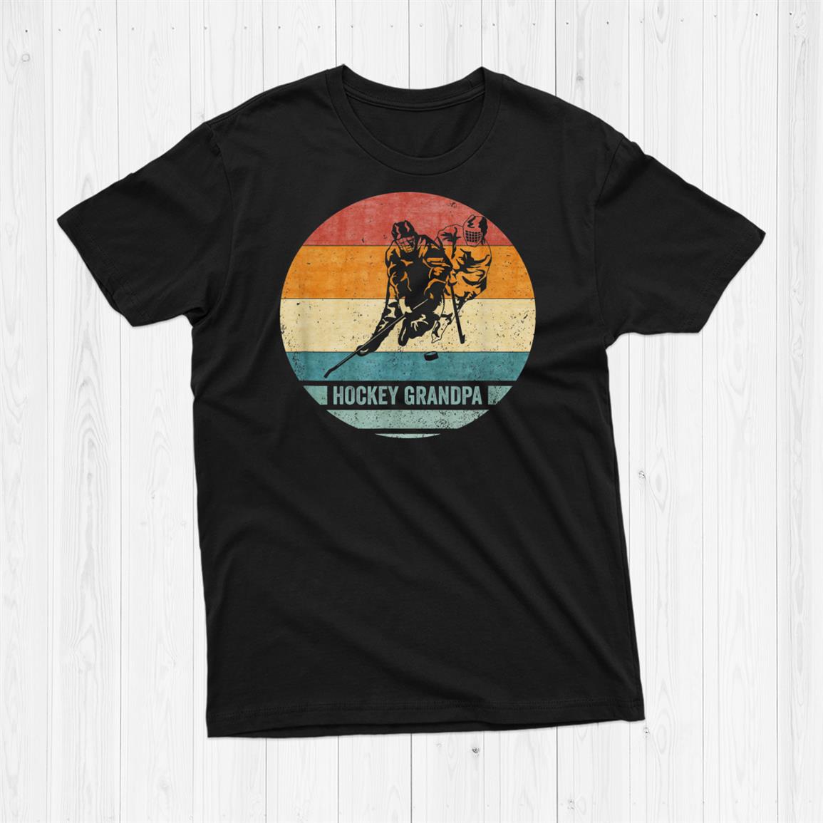 Vintage Retro Proud Hockey Player Grandpa Silhouette Sunset Shirt