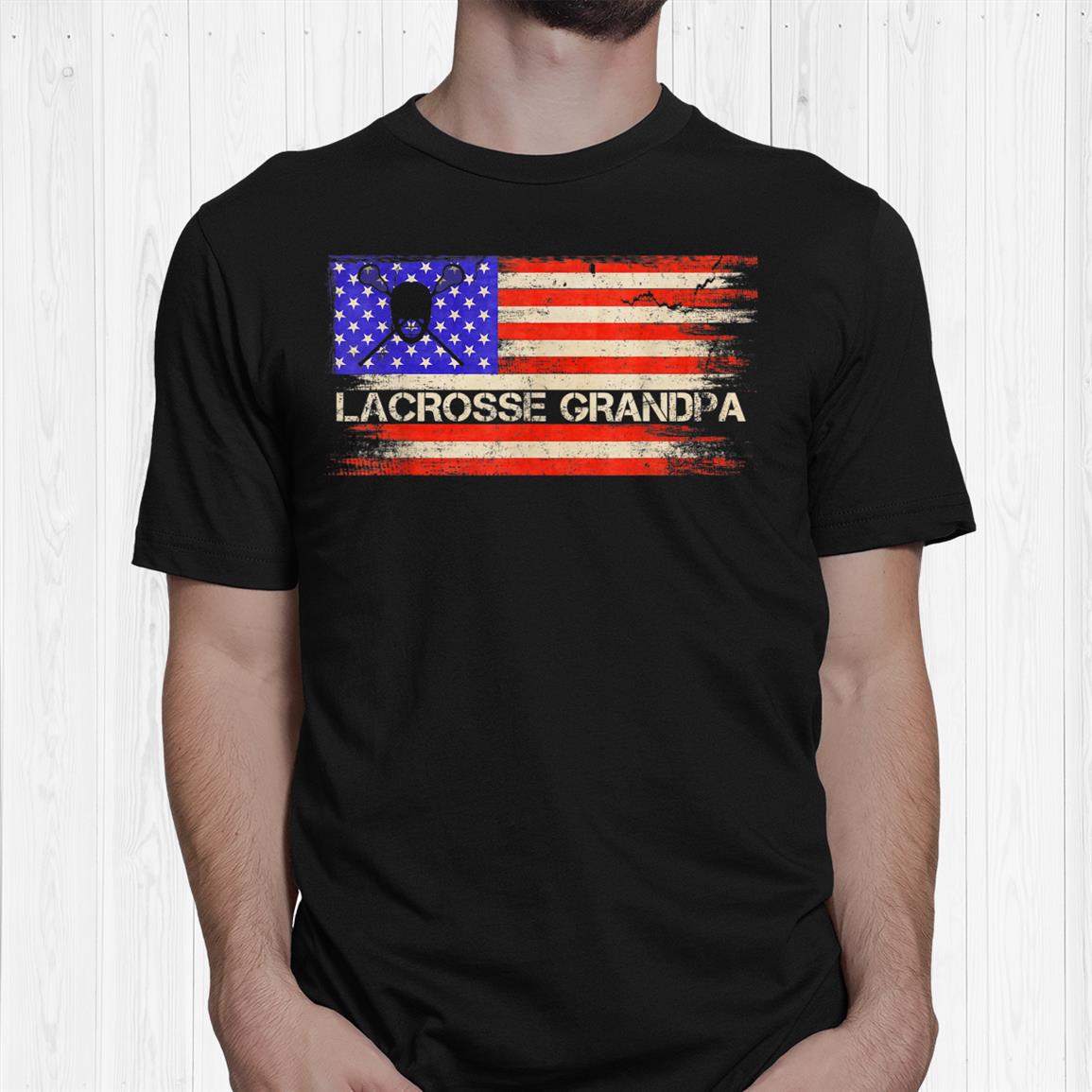 Vintage Usa American Flag Proud Lacrosse Grandpa Silhouette Shirt