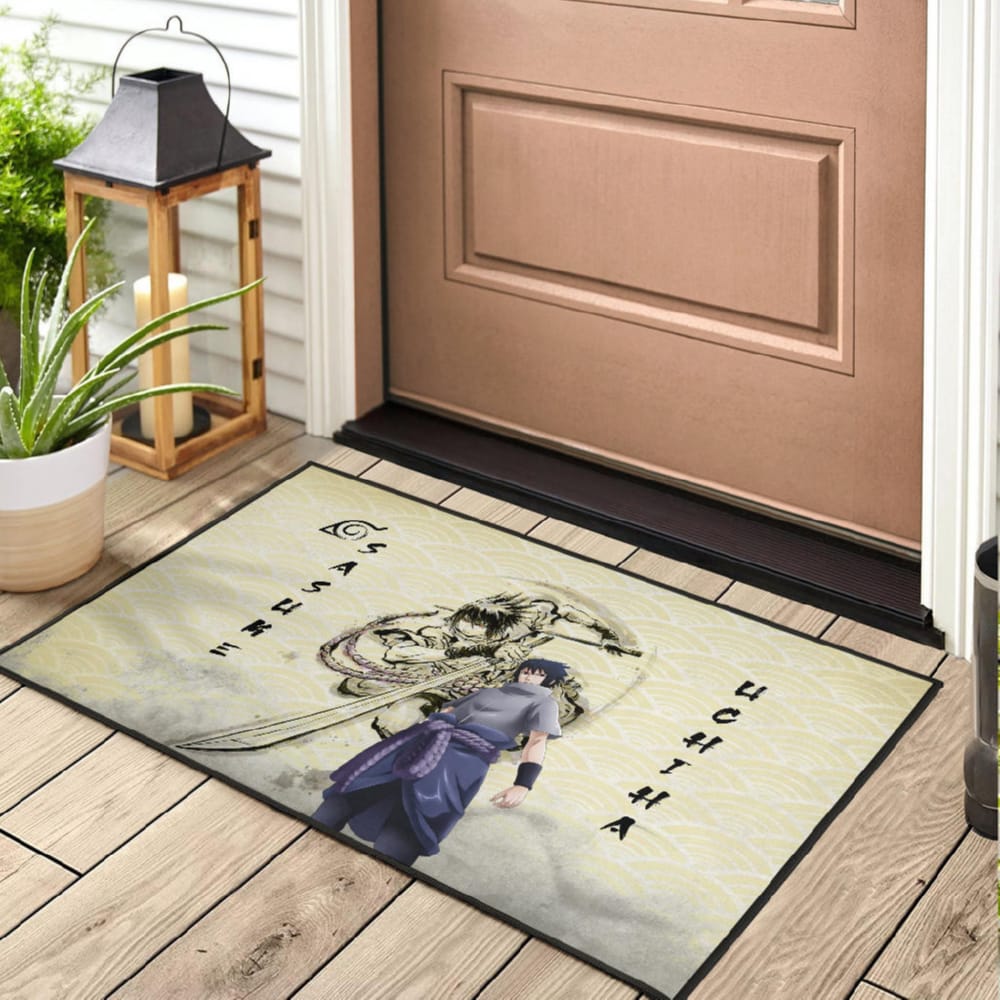 Naruto Anime Sasuke Uchiha Using Sword Black Painting Artwork Doormat