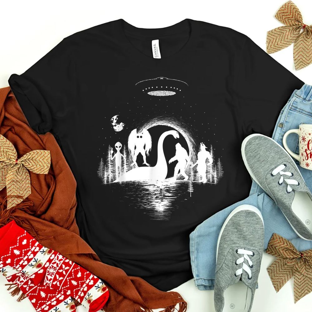 Bigfoot Loch Ness Monster Mothman Wherewolf Aliens Cryptid Shirt ...